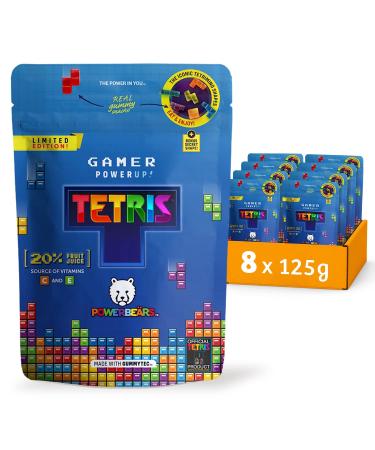 Powerbeaous gamer rubber-8x125g gummy bears in tetris shapes-gummy bears with 20% fruit juice and vitamins 8 fruity flavors tetris (8-fruit taste) 125 g (8 Pack)