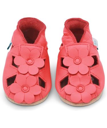 Dotty Fish Soft Leather Baby Shoes with Suede Soles - Toddler Sandals for Non-Slip Comfort | Coral Flowers Design | Sizes 0-6 Months to 3-4 Years - Buy Online on GoSupps.com