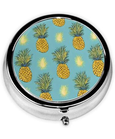 Tropical Fruit Pineapple Mini Round Pill Box | 3 Compartment Pill Organizer for Travel & Home Use | Portable Medicine Case - Buy Online on GoSupps.com