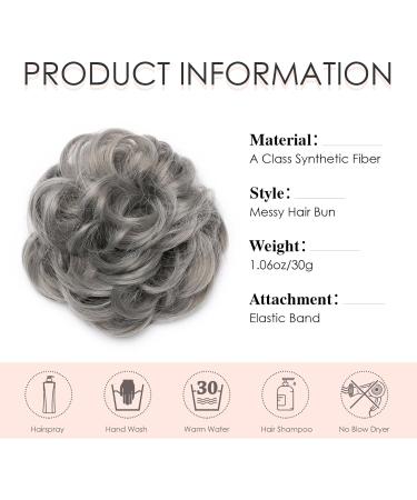 Dark Grey Messy Hair Bun Scrunchie Extension for Women - Curly Wavy Thick Chignon Updo Ponytail Hairpiece - Buy Online on GoSupps.com