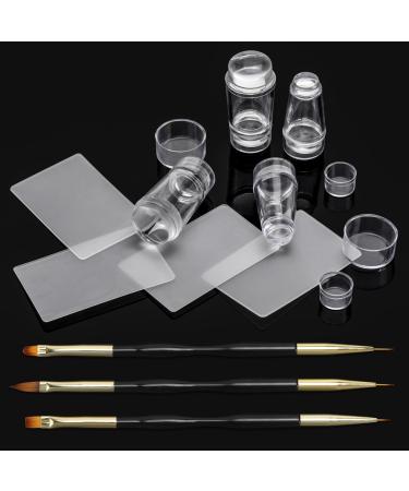 Nail Art Stamper Kit - 4PCS Double Sided French Tip Nail Stamps with 4PCS Nail Scrapers, 3PCS Double-ended Nail Art Liner Brushes