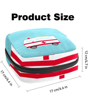 Cartoon Ambulance Sanitary Napkin Storage Bags | Blue Background | Durable Period Bags for Women & Teen Girls | Menstrual Cup Bags - Buy Online on GoSupps.com