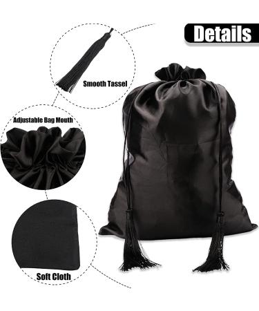 Kaiersi 12 Pcs Silk Satin Wig Bags - Soft Drawstring Pouches for Hair Extensions & Wigs | Hair Tools Storage & Travel Bags - Black - Buy Online on GoSupps.com