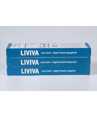 LIVIVA Low Carb High Protein KETO Pasta Trial Pk (1 Linguine 1 Spaghetti 1 Fettuccine) 135 g Protein per Box with Pea Protein & Konjac Flour - 8g Net Carbs Diabetic-Friendly - Ready to Eat in 3 4 mins - Healthy Al Dente Pasta - Buy Online on GoSupps.com