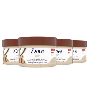 Dove Scrub For Silky Smooth Skin Brown Sugar & Coconut Butter Body Scrub Exfoliates & Restores Skin's Natural Nutrients, 10.5 oz, 4 Count