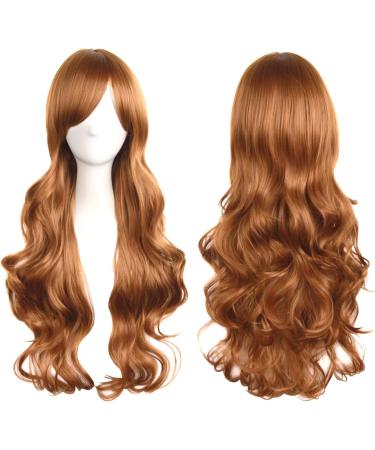 YEESHEDO 32 Long Wavy Curly Cosplay Wig with Bangs - Ginger Brown - Heat Resistant Synthetic Hair for Women & Girls - Buy Online on GoSupps.com