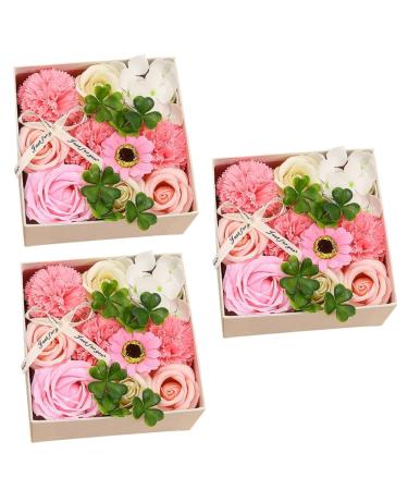 HOMSFOU 3 Boxes Carnation Soap Flower Valentine s Day Gifts Rose Flower Scented Bath Soap Floral Scented Soap Carnation Scented Soap Wedding Party Flower Rose Soap Gift Box Paper Gift Pack