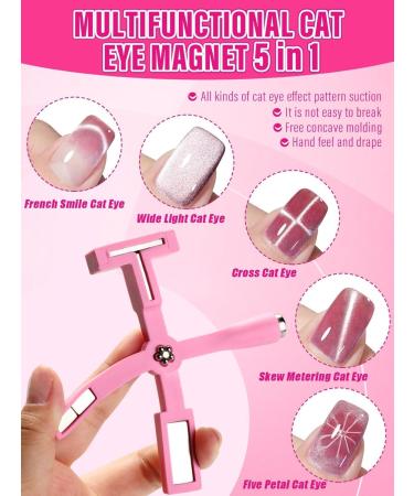 EBANKU 5 in 1 Cat Eye Nail Magnet Tool - Double-Ended Hexagon Magnetic Stick for Nail Art - Strong Multi-Function Design Tool in Pink - Buy Online on GoSupps.com