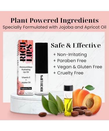 MoistureGloss Hydrating Lip Oil | Fragrance Free Moisturizer for Dry Lips | Jojoba & Vitamin E | Clear High Shine Lip Gloss - International Shipping Available - Buy Online on GoSupps.com