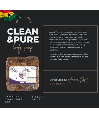 Aroma Depot African Black Soap 8 oz - Lavender Scented Handmade Bar with Shea Butter | 100% Natural Infused Soap for Face & Body Wash - Buy Online on GoSupps.com