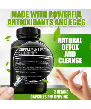 Green Tea Extract Fat Burner with EGCG - Natural Detox Diet Pills for Women - 6 Metabolism Booster - Thermogenic Supplement - Carb Blocker - 60ct - Buy Online on GoSupps.com
