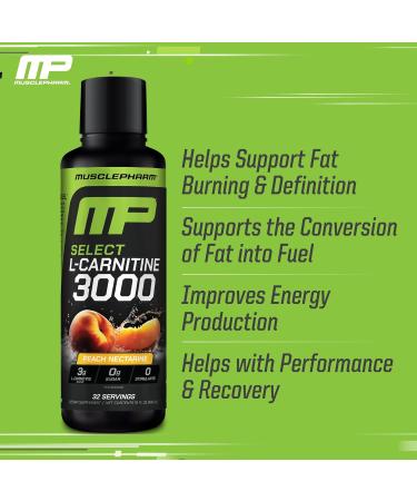 Muscle Pharm L-Carnitine 3000 The Ultimate Liquid L Carnitine Supplement for High-Performance Supports Metabolism Hydration & Energy Zero Sugar Low Calories Peach Nectarine Flavor 32 Servings - Buy Online on GoSupps.com