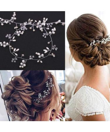 50cm Wedding Hair Jewelry | Vintage Silver Floral Headdress & Pearl Hair Band for Brides - Buy Online on GoSupps.com