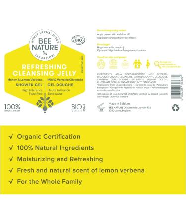 Bee Nature - Organic Refreshing Shower Gel - Body Wash - Gentle Cleansing & Moisturize - Honey and Lemon Verbena Scent - 100% Natural - 200ml shower gel lemon refreshing - Buy Online on GoSupps.com