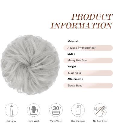 FESHFEN Synthetic Wavy Messy Bun Hair Piece in Platinum Grey - Thick Updo Hair Extension for Women, Girls, and Kids - 38g - Pack of 1 - Buy Online on GoSupps.com