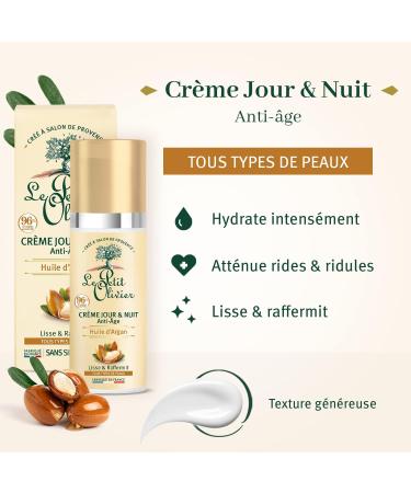 LE PETIT OLIVIER - Anti-Aging Day & Night Cream - Argan Oil - Smoothes & Firms - All Skin Types - With Hyaluronic Acid - 96% Natural Origin - Silicone Free - Made in France - 50 ml - Buy Online on GoSupps.com