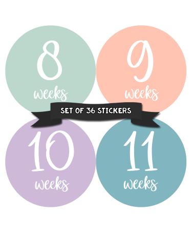 Months In Motion Pregnancy Weekly Belly Growth Stickers - Week to Week Pregnant Expecting Photo Prop - Maternity Keepsake - Baby Bump - Large Set of 36 Weekly Photo Sticker