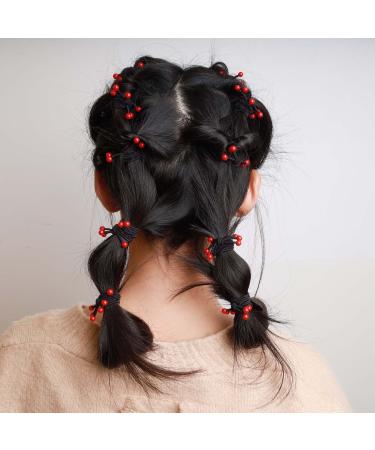 Tseenyi tie hair tie red pearl tie hair tie Small cherry pearl hair tie Valentine's day gifts women and girls round head ponytail.