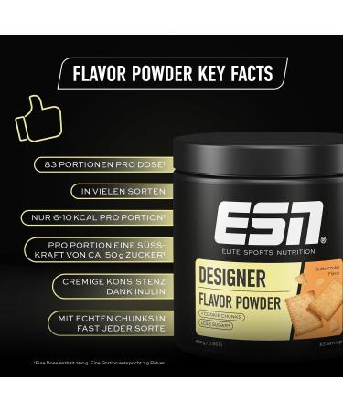 ESN Designer Flavor Powder Buttercookie 250g - Low Sugar High Quality Made in Germany - Sweet Flavoring for Baking & Cooking - Buy Online on GoSupps.com