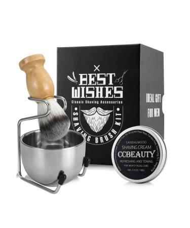Ccbeauty shaving set men wet razor 4 in 1 set with real roof hair shaving brush black shaving bowl made of stainless steel shaving brush holder shaving cream classic wet shaving kit suitable 3# white cream - Buy Online on GoSupps.com