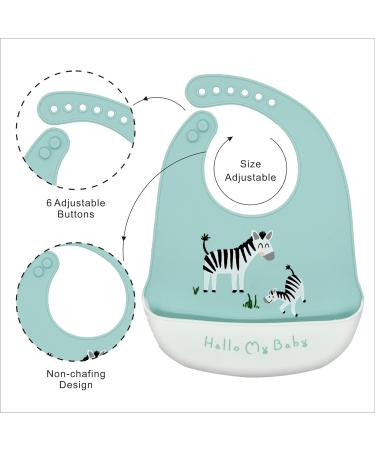 Baogaier Silicone Baby Bibs - 3 Pack Waterproof Easy Clean Feeding Bibs for Toddlers & Kids - Animal Designs in Blue/Grey/Yellow - Buy Online on GoSupps.com