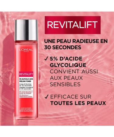 L'Or al Paris - Lotion Peeling Visage Lissante et Exfoliante - limine les Points Noirs Pores Dilat s & Imperfections - l'Acide Glycolique 5% - Peeling Toner Revitalift - 180 ml 180 ml (Lot de 1) - Buy Online on GoSupps.com