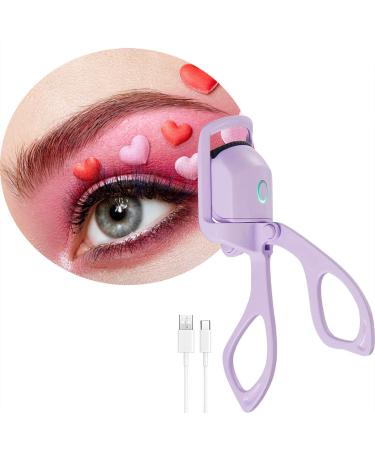 Heated Eyelash Curlers Heated Lash Curler Quick Natural Curling for Long Lasting with Heating Silicone Pad 3 Tempreture Setting & USB Rechargeable Eye Lash Curler Purple/White
