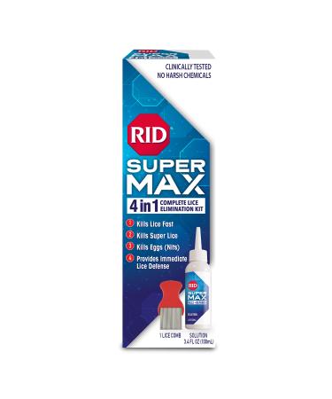 RID Super Max 4-in-1 Lice Removal Treatment Kit  Kills Super Lice & Eggs + Immediate Lice Defense  Pesticide-Free  Includes Nit Removal Comb