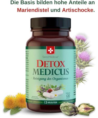 Swissmedicus Detox Medicus - 120 Vegan Capsules with High-Dose Milk Thistle Dandelion Artichoke & 10 Herbal Extracts | Organic Detox Cleanse Produced in Europe - Buy Online on GoSupps.com
