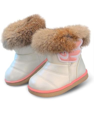MINBEI Baby Girls Waterproof Snow Boots - Soft Leather Toddler Girls Winter Booties (Size 7 UK Child) - White - Buy Online on GoSupps.com
