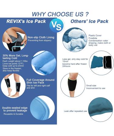 REVIX Calf and Shin Gel Ice Pack - Reusable Cold Therapy Compression Sleeve for Injuries, Swelling, Bruises, Sprains, Shin Splints - Leg Pain Relief Support - Buy Online on GoSupps.com