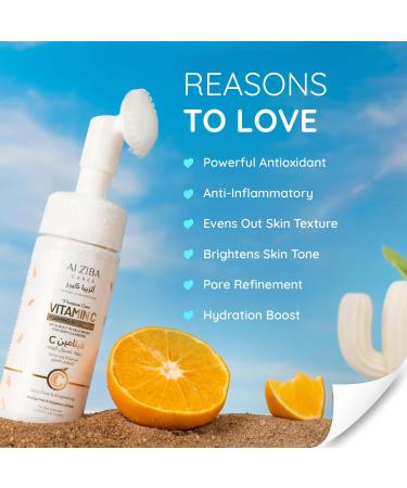 AlZIBA CARES Vitamin C Foaming Face Wash with Orange Peel & Raspberry | Includes Soft Silicon Face Brush | Skin Brightening Cleanser for Men & Women | 150ml - Buy Online on GoSupps.com