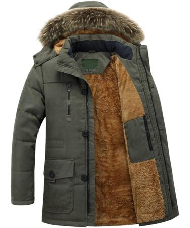 Hanxiulin Oversized Men's Fleece Jacket - Warm Lined Outdoor Coat with Hood - Army Green XXL - Buy Online on GoSupps.com