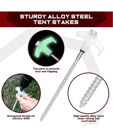 18 Heavy Duty Metal Camping Tent Stakes with Luminous Head - Ground Anchor Pegs with Hex Head Driver and Storage Box - Buy Online on GoSupps.com