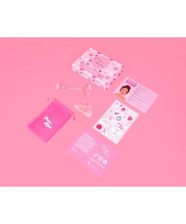 Prim+Rose Rose Quartz Gua Sha & Face Roller Set - Sculpt Massage Relieve Tension | Velvet Pouch & Sticker Sheet | International Shipping Available - Buy Online on GoSupps.com