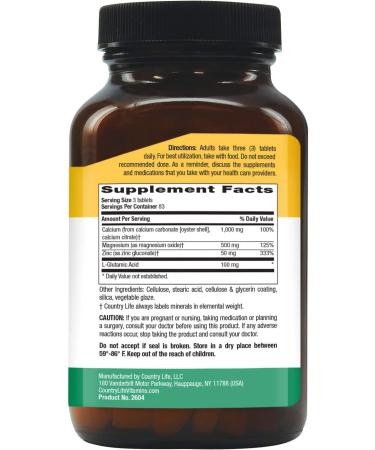 Country Life Calcium Magnesium Zinc - 250 Tablets for Strong Bones & Immune Support - Buy Online on GoSupps.com