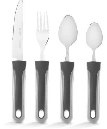 Special Supplies Adaptive Utensils (4-Piece Kitchen Set) Wide  Weighted  Non-Slip Handles for Hand Tremors  Arthritis  Parkinsons or Elderly Use  Stainless Steel Knife  Fork  Spoons (Gray Striped) - Buy Online on GoSupps.com