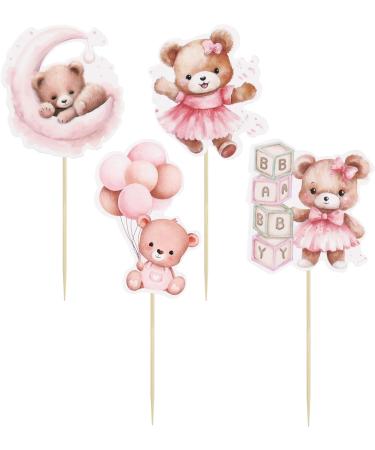 Gyufise 36Pcs Baby Shower Bear Cupcake Toppers Moon Baby Bear Baby Shower Cake Topper Decorations Jungle Animal Theme Baby Shower Birthday Party Cake Supplies Pink Pink 3 - Buy Online on GoSupps.com
