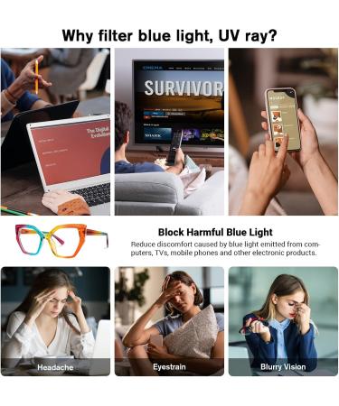 VOOGLAM Rainbow Color Cat Eye Blue Light Blocking Glasses for Women - UV Protection Fashion & Anti Eyestrain - Buy Online on GoSupps.com
