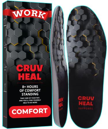 (New) Work Comfort Orthotic Insoles - Anti Fatigue Shoe Insert Men Women - Low Arch Support - Shock Absorption - Foot Pain Relief - Work Boot Insoles (Black Hexagons L) Black Hexagons L(Men 9.5-10.5||Women 10.5-11.5)