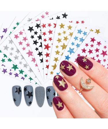 10 Sheets Star Nail Art Stickers Decals Kalolary Nail Art Supplies 3D Self-Adhesive Holographic Laser Star Nail Art Sticker Five-Pointed Star Foil Paper for Nails Design Manicure