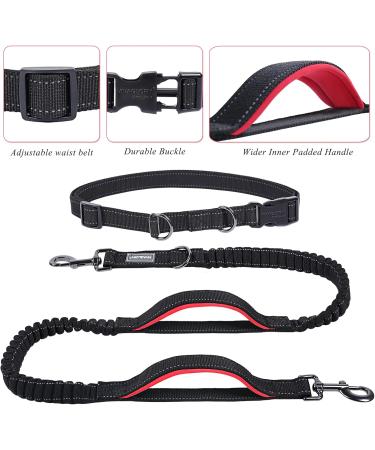 Vivaglory Free-Handed Dog Leash - Padded Handles & Anti-Shock Bungee - Reflective Waist Leash for Jogging - Fits Waist 65-112cm - Perfect for Medium & Large Dogs - Black/Red - Buy Online on GoSupps.com