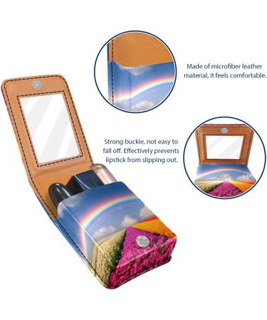 Travel Lipstick Organizer Case - Portable Makeup Bag with Mirror | Spring Flower Rainbow Design - Buy Online on GoSupps.com