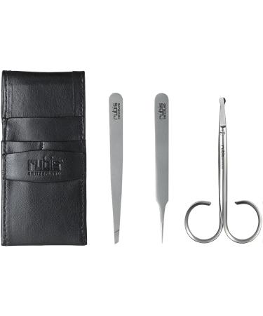 Rubis Facial Care Grooming Kit - Men's Set - Essential Tools for Beard Trimming Hair Removal and Ingrown Hair Treatment - Made in Switzerland - 3 Pieces