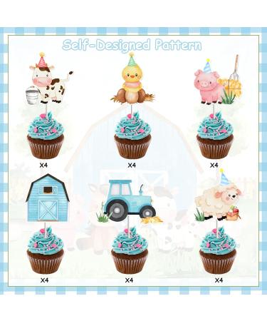 24 Pcs Farm Animal Cupcake Toppers Blue Cupcake Picks for Boys Animal Theme Barnyard Baby Shower Birthday Party Cake Decoration Supplies - Buy Online on GoSupps.com
