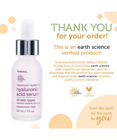 Earth Science Maximum Hydration Hyaluronic Acid Serum - Moisturizing & Anti-Aging (1 oz) - Buy Online on GoSupps.com