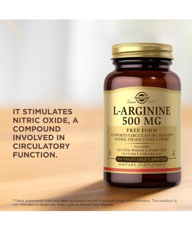 Solgar L-Arginine 500 mg - 100 Vegetable Capsules - Nitric Oxide Stimulator - Non-GMO, Vegan, Gluten Free, Dairy Free, Kosher - 100 Servings 100 Count (Pack of 1) - Buy Online on GoSupps.com