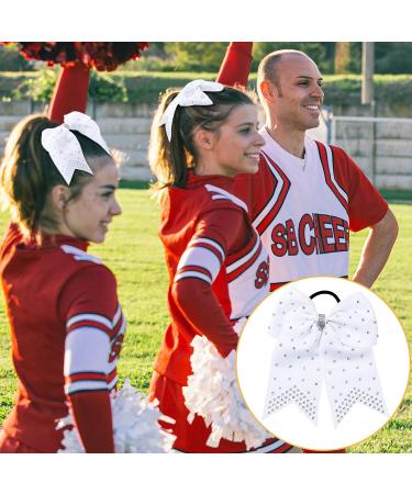 12pcs Jumbo Cheerleader Bows with Rhinestones - 7 Inch Ponytail Holder Hair Bows for Teen Girls - Softball Cheerleader Sports - White - Buy Online on GoSupps.com