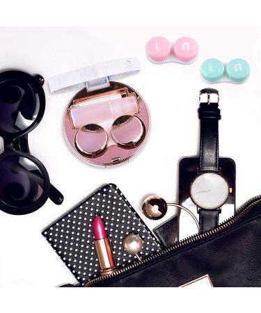5-in-1 Travel Contact Lens Case Set with Mirror, Tweezers, Remover Tool & Solution Bottle - Rose Gold - Buy Online on GoSupps.com