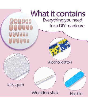 Almond Press on Nails - Short Round Chrome Gloss Fake Nails with Glitter - 24pcs Acrylic Artificial Stick On Nails for Women - Buy Online on GoSupps.com